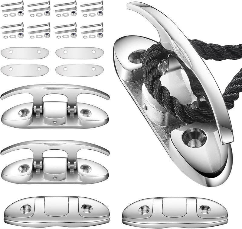 OBAKL Boat Folding Cleats, Marine Grade Stainless Steel 316 Boat Cleats Pack of 4, Installation Accessories Included - Image 1